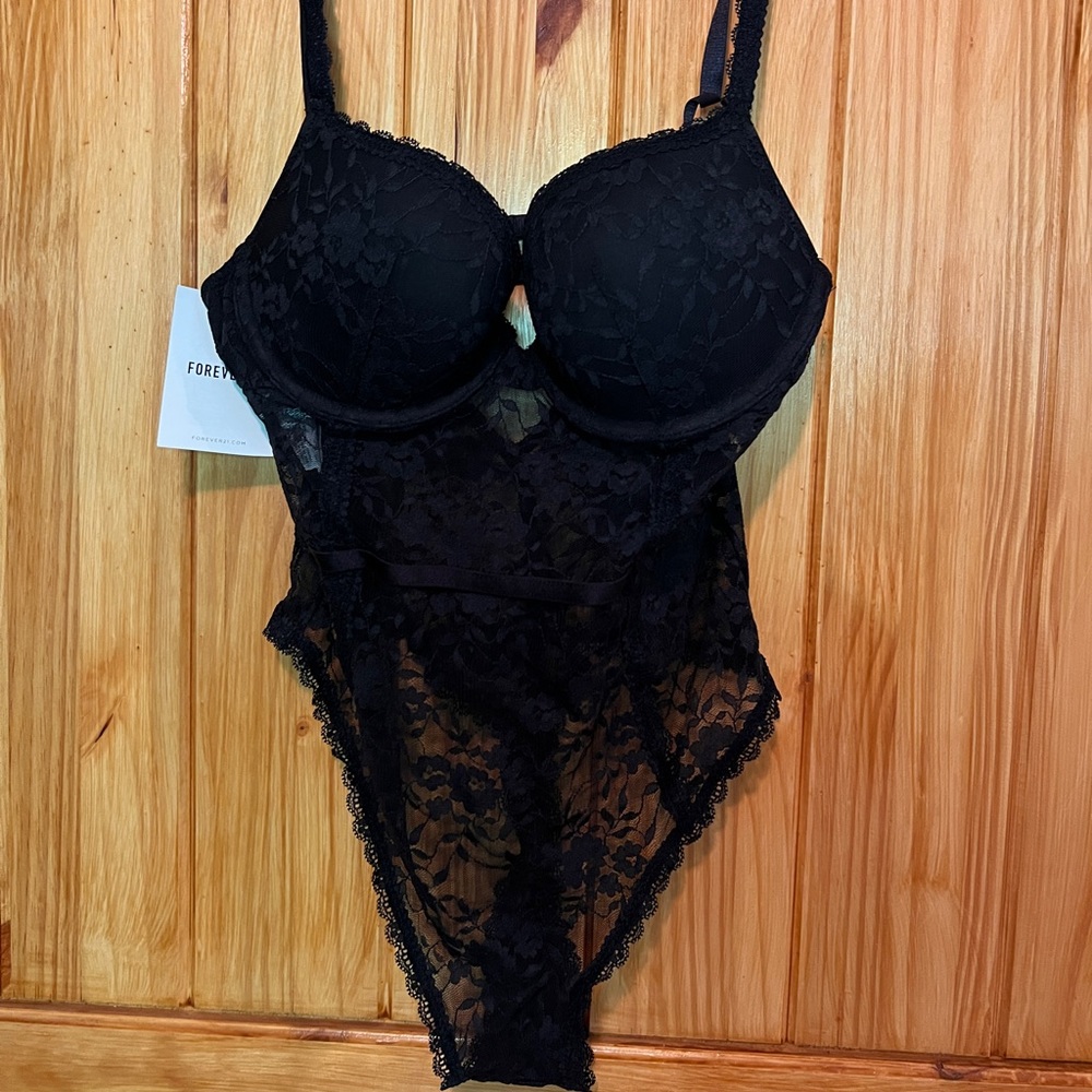Forever 21 black lace bodysuit SMALL